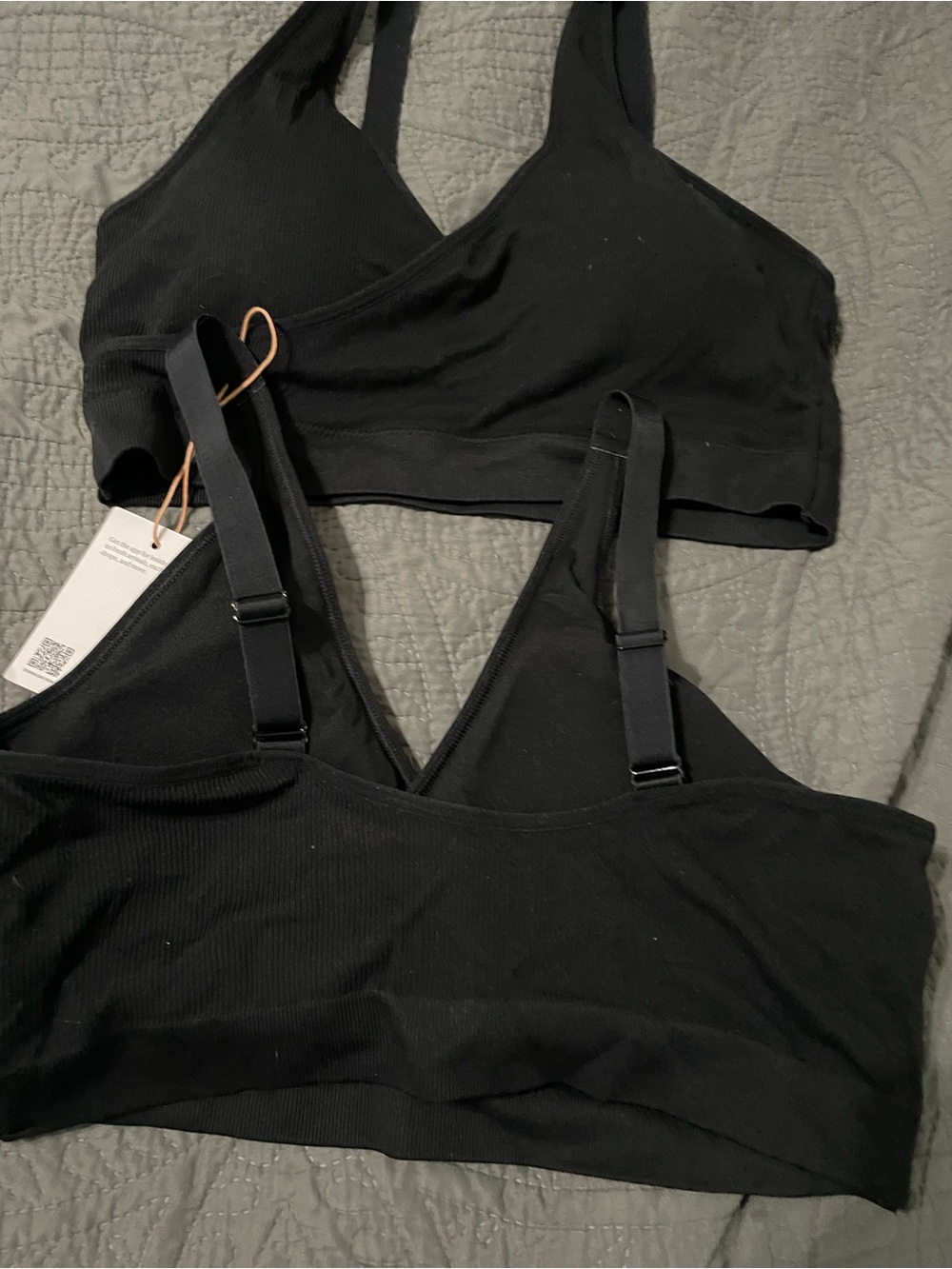 Quince Black Seamless Bralettes Duo
